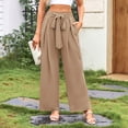 thumbnail image 4 of MIXUE Linen Pants Women Summer Solid Color Wide Leg Lace Up Loose Casual Trousers Sportwear,Brown,XS, 4 of 6