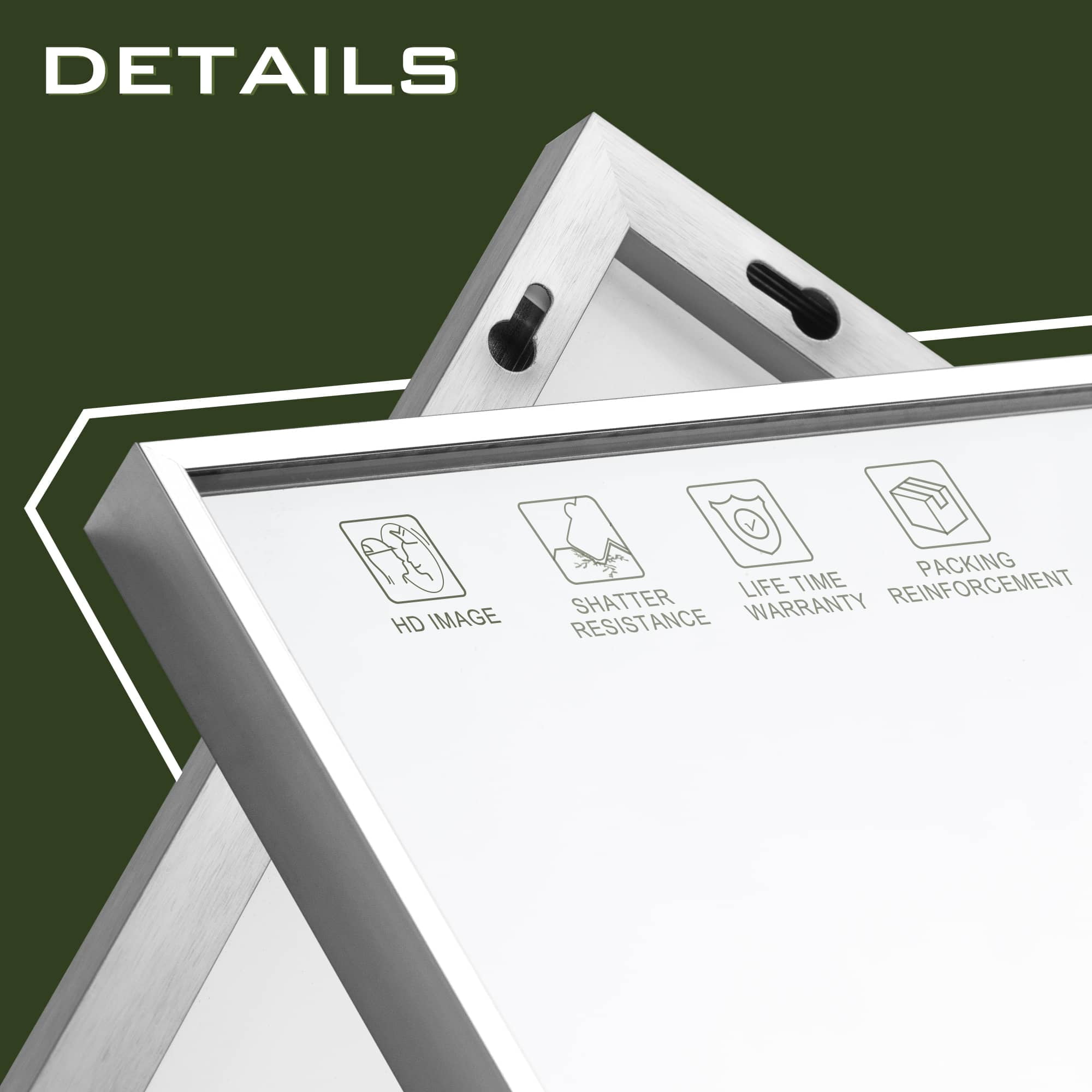 MAYEERTY 36"x24" Aluminum Alloy Rectangular Hanging Mirror, Mid-Century Bathroom Mirror, Silver