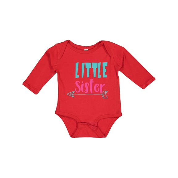 Inktastic Little Sister, Younger Sister, Arrow - Blue Pink Girls Long Sleeve Baby Bodysuit