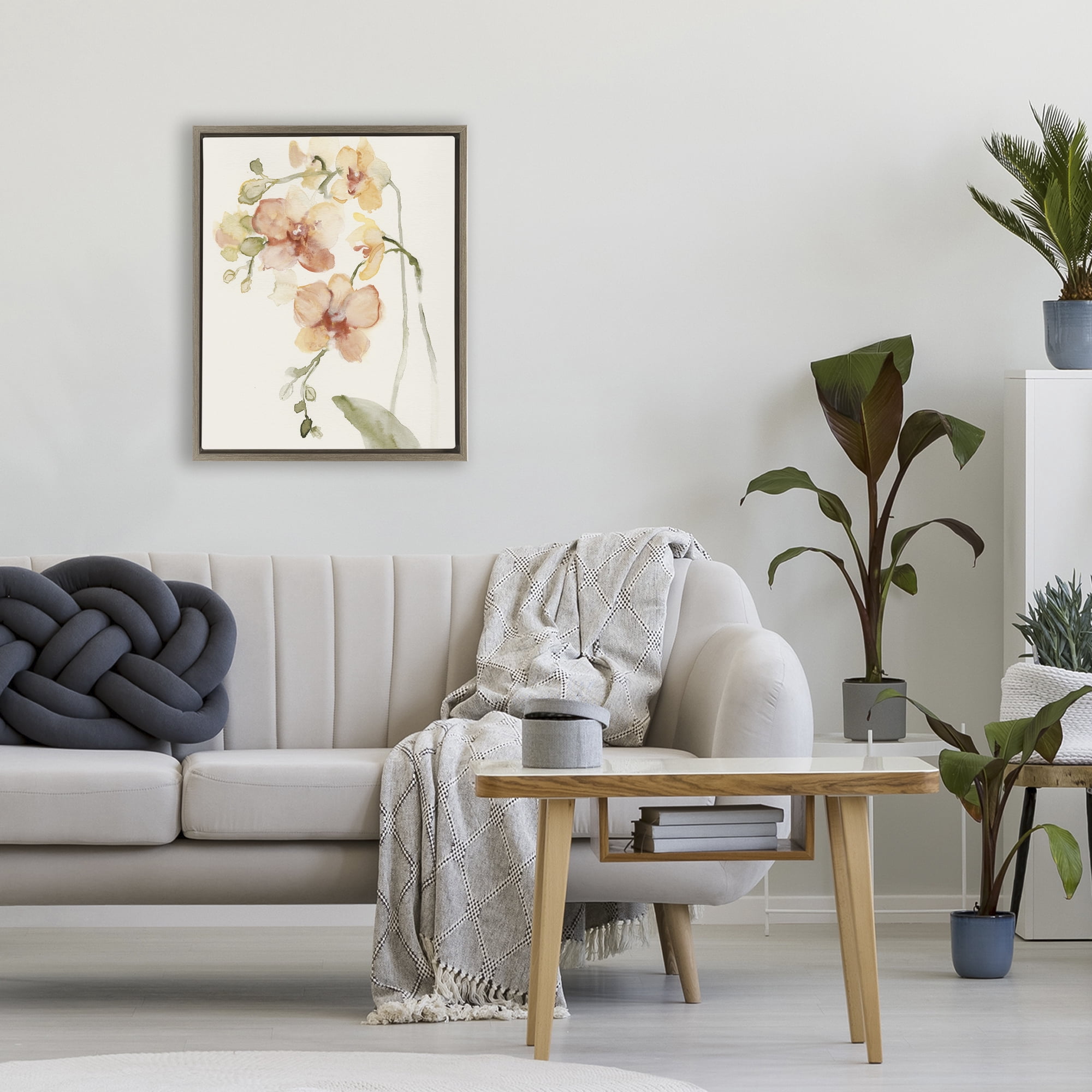 Stupell Industries Peach Orchid in Bloom Brown Framed Floater Canvas Wall Art, design by Victoria Barnes