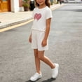 thumbnail image 2 of Zpanxa Girls Short Sets Girls Two Piece Outfit Short Sleeve Heart Print Drawstring T Shirt and Short Pant Set Kids Casual Summer Clothes Toddler Little Girls White 3 Years, 2 of 6