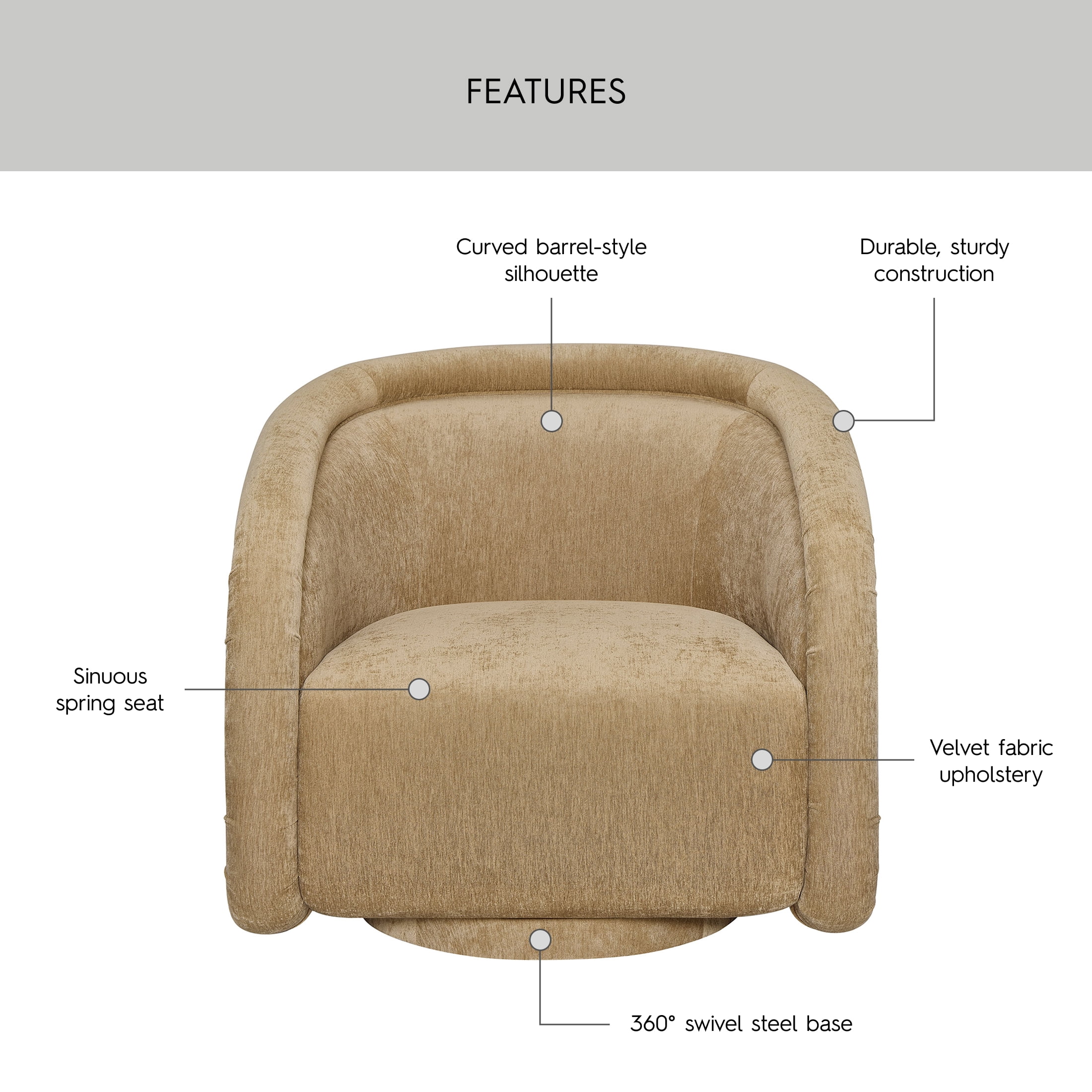 Better Homes & Gardens Sienna Swivel Accent Chair, Caramel Velvet Fabric