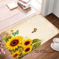 Spxubz Sunflower Butterfly Non Slip Flannel Floor Mat For Bathroom Kitchen Bedroom Decor 16x24 Inch