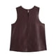 thumbnail image 4 of HH TRAF Top elegante de mujer marrón con cuello redondo sin mangas de cuero sencillo con botones ocultos y decoración hueca en la espalda para verano, 4 of 5
