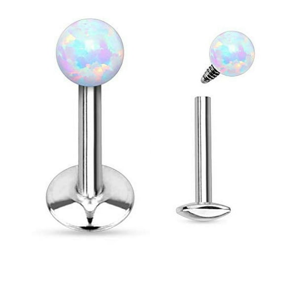 Body Accentz Opal Ball Top Internally Threaded 316L Surgical Steel Labret/Monroe (Clear)