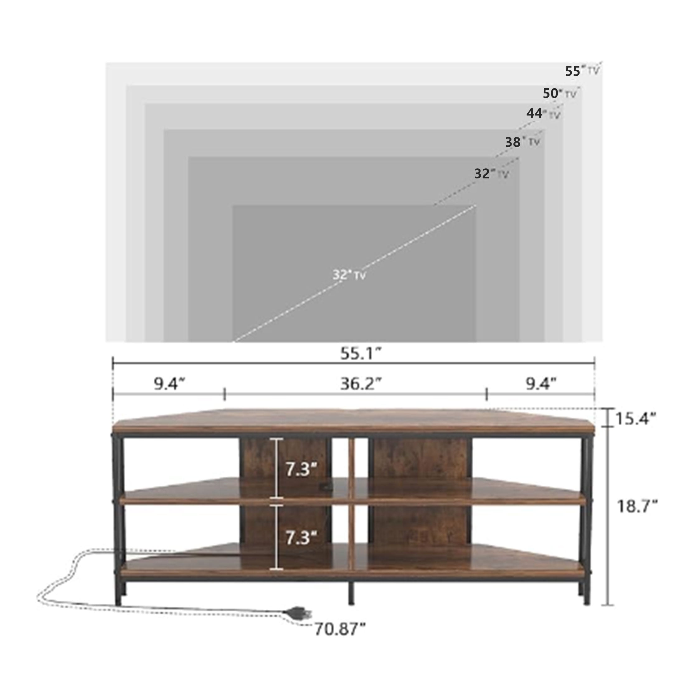 BREEZEHEAT  Corner TV Stand with Metal Leg for TV up to 55 in, French Oak Grey