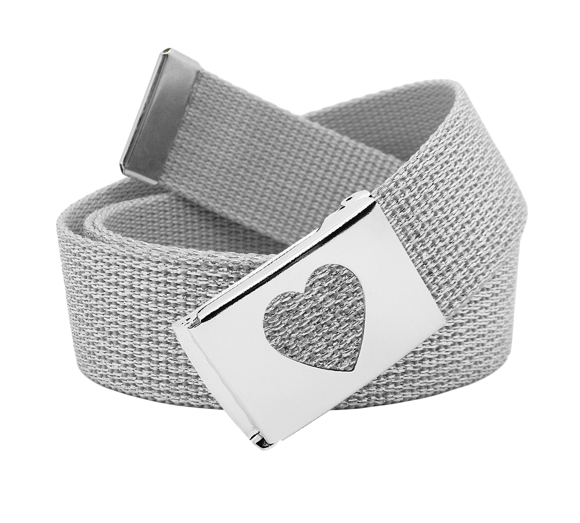 Women's Silver Flip Top Heart Belt Buckle with Canvas  Belt XLarge
