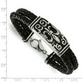 thumbnail image 2 of Stainless Steel Polished Antiqued Fleur De Lis Black Leather Bracelet - 8.5 Inch - Measures 12.5mm Wide, 2 of 2