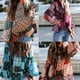 thumbnail image 5 of Camisa de manga larga Mujer Blusa de manga abullonada con estampado bohemio Top, L, Rosa roja seitruly AP000088-08B, 5 of 5