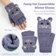 thumbnail image 2 of allydrew Winter Warm Cute Cat Fingerless Gloves for Girls, Convertible Flip Top Half Finger Mittens, Purple, 2 of 6