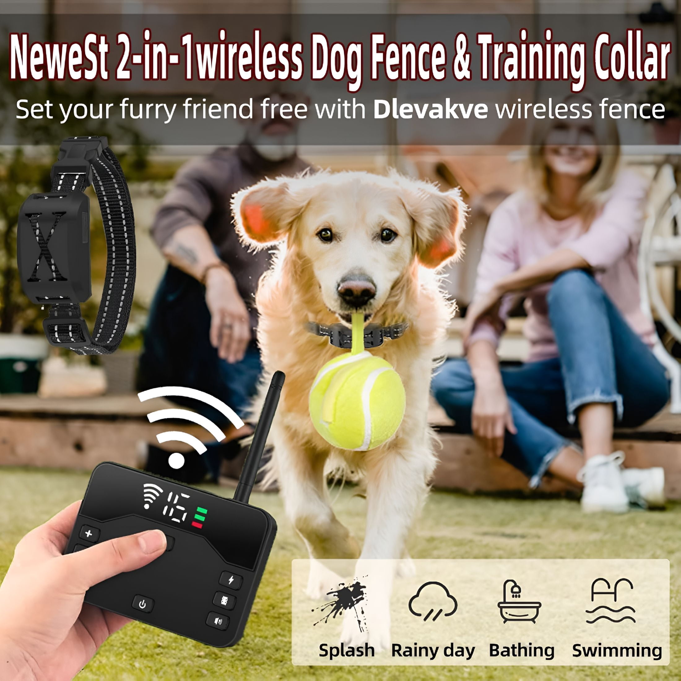 GJX 2026 Upgraded Wireless Dog Fence System for 2 Dogs - Portable 2-in-1 Electric Fence with Waterproof Training Shock Collars & Remote, Adjustable Perimeter up to 100ft