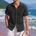 thumbnail image 4 of Camisas Casuales de Corta con Botones para Hombre, con Textura, para Playa y Verano, con Bolsillo Negro S, 4 of 7
