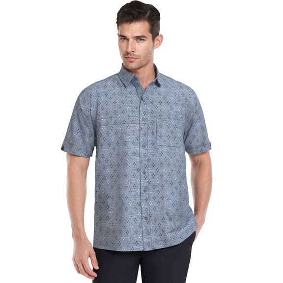 Café Luna Men's and Big Men's Printed Geo Crosshatch With pocket Short Sleeve Woven Shirt, Sizes S-4X