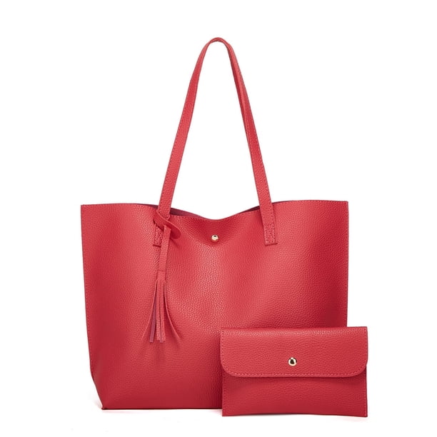 Bolso de hombro tipo tote de piel sintética para mujer, bolso de mano con borlas de gran capacidad.