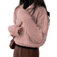 thumbnail image 2 of Women'S Sweaters Fall Winter Quarter Zip Long Sleeves Casual Ribbed Cable Knit Pullover Pink One size, 2 of 8