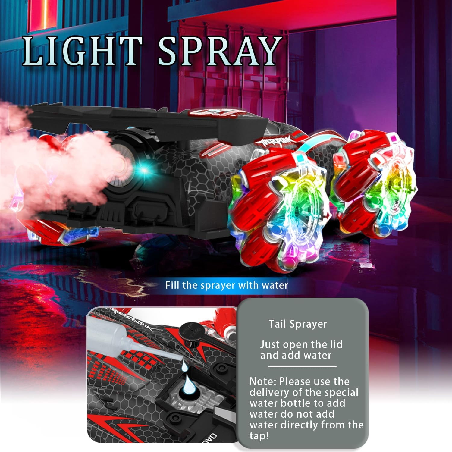 Funtogether Toys RC Gesture Sensing Stunt Car with Spray, Lights & Music, 360° Rotating 4WD Transforming Remote Control Car for Boys Ages 6–12