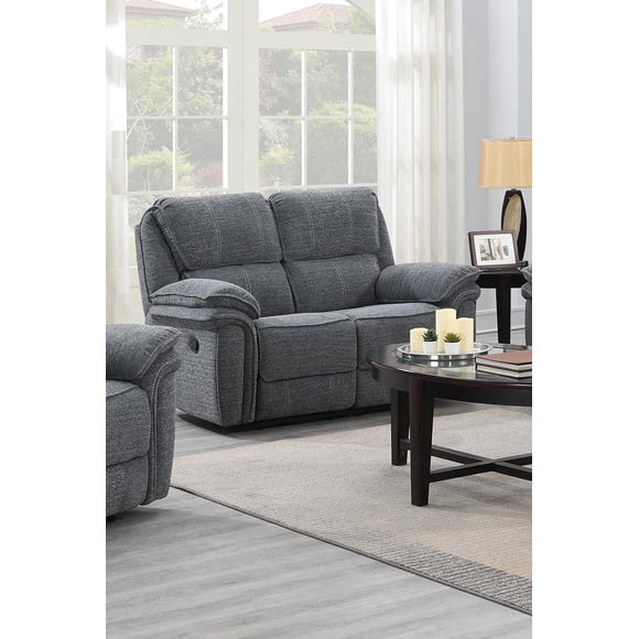 K-Living Neal Linen Blend Manual-Reclining Loveseat in Grey Linen Fabric