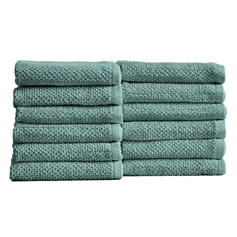 Great Bay Home Cotton Popcorn Textured Quick-Dry Towel Set (Washcloths (12- Pack), Mineral Blue) 