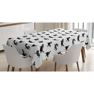 Ambesonne Horses Tablecloth Rectangular Table Cover, Doodle Equidae Pattern, 60"x90", Black White