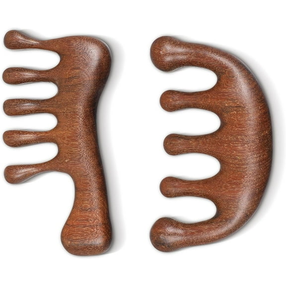 Scalp Massage Comb 2PCs, Wooden Wide Tooth Loc Comb, Natural Sandalwood Head Massager Tool, Wood Hair Growth Scalp Massage Comb for Women Men, Massage Meridian Comb for Head