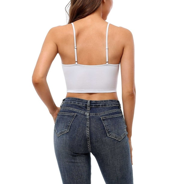 Long Camis With Built In Shelf Bra Adjustable Strap Women Layering Basic  Tanks Top Solid Cotton Chest Pad Summer T-shirt