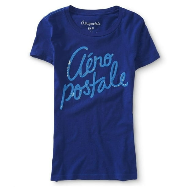 Aeropostale Camiseta con gráfico pop de neón para mujer, azul