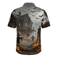 thumbnail image 5 of GrmtClth Men’s Collar Full Button Shirt Short Sleeve Halloween Night Out Bat Scarecrow Split Scene Print Light Vacation Blouse Hot Pink 3XL, 5 of 5