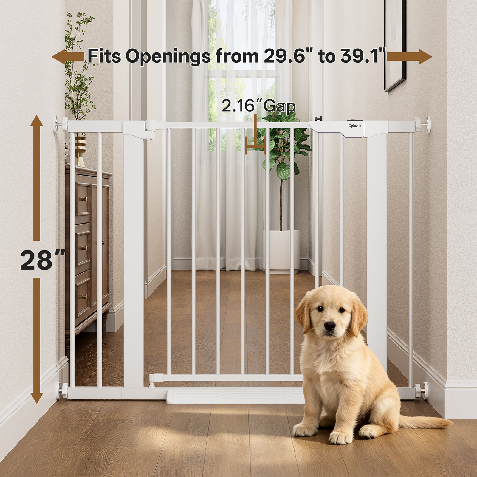 Ophanie Extra Wide Metal Safety Gate, 29.6-39.1", White photo 8