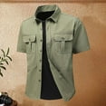 thumbnail image 2 of MIXUE Mens Casual Button Down Shirts Solid Color Lapel Short Sleeve Casual Fashion Shirt Tops Streetwear,Green,L, 2 of 7