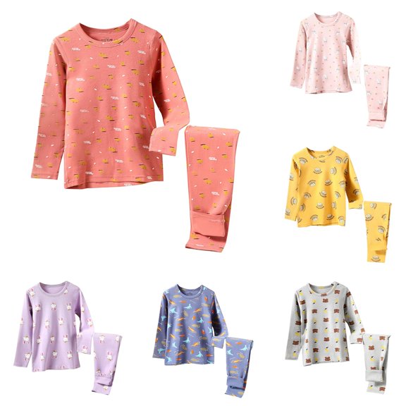 XIYON Girls Pajamas Set Children's Cartoon Print Long Sleeve Top And Pants Sleepwear Home Wear Casual Fashion Nightwear 6-7 Years