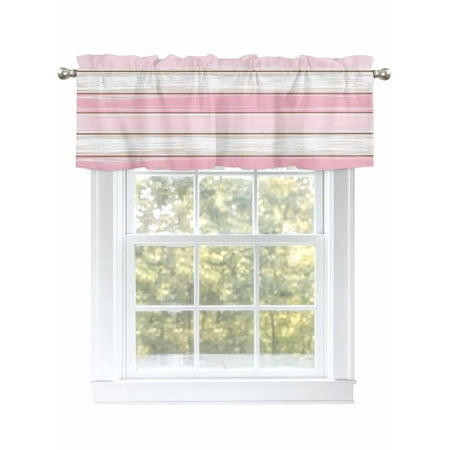 Pink Theme Wood Grain Valances for Windows Rod Pocket Kitchen Valance Curtains - Soft & Washable Small Window Treatment for Living Room Bathroom Vintage Country Style 42x12 Inch 1 Panel