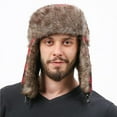 thumbnail image 2 of Buffalo Plaid Aviator Fur Trapper Hat Ushanka Eskimo Russian Bomber Hat with Ear Flaps for Women Men, 2 of 6