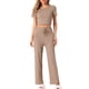 thumbnail image 2 of INSPIRAR CHIC Conjunto de Pijama de Mujer de Punto Acanalado de 2 Piezas con Top Corto de Manga Corta y Pantalones Conjuntos de Ocio Color Camel, 2 of 5