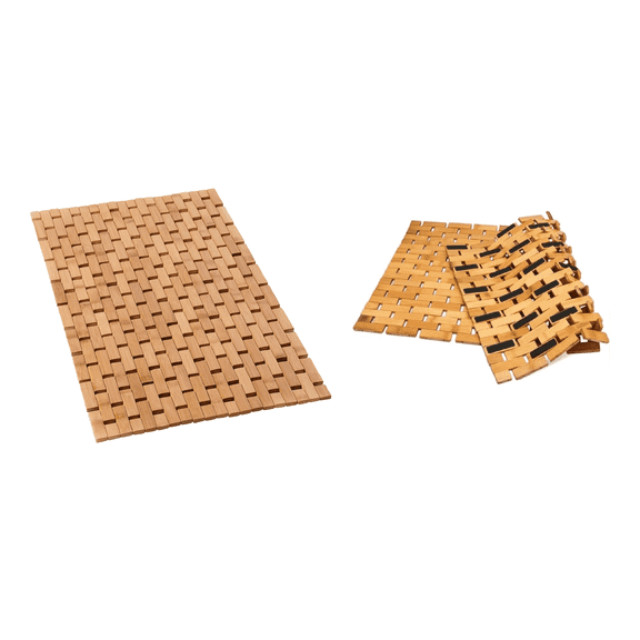 Natural Bamboo Non-Slip Waterproof Bathmat Shower Mat Kitchen Office 24.5" x 15.75" Folds for Easy Storage