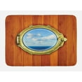 thumbnail image 1 of Nautical Bath Mat, Porthole on Wooden Background Window Ship Old Sailing Vessel Print, Non-Slip Plush Mat Bathroom Kitchen Laundry Room Decor, 29.5 X 17.5 Inches, Dark Orange Gold Pale Blue, Ambesonne, 1 of 2