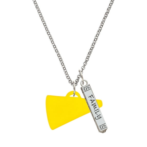 Delight Jewelry Acrylic 1.25" Yellow Megaphone Silvertone Family Bar Charm Necklace, 23"