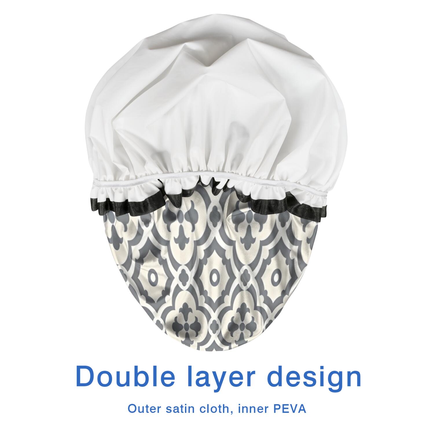 Shower Caps,Boho Gray and Beige Floral Ethnic Pattern Waterproof Shower Cap for Women 4 Pieces,Double Reusable Hair Cover for Shower PEVA Elastic Stretch Hem