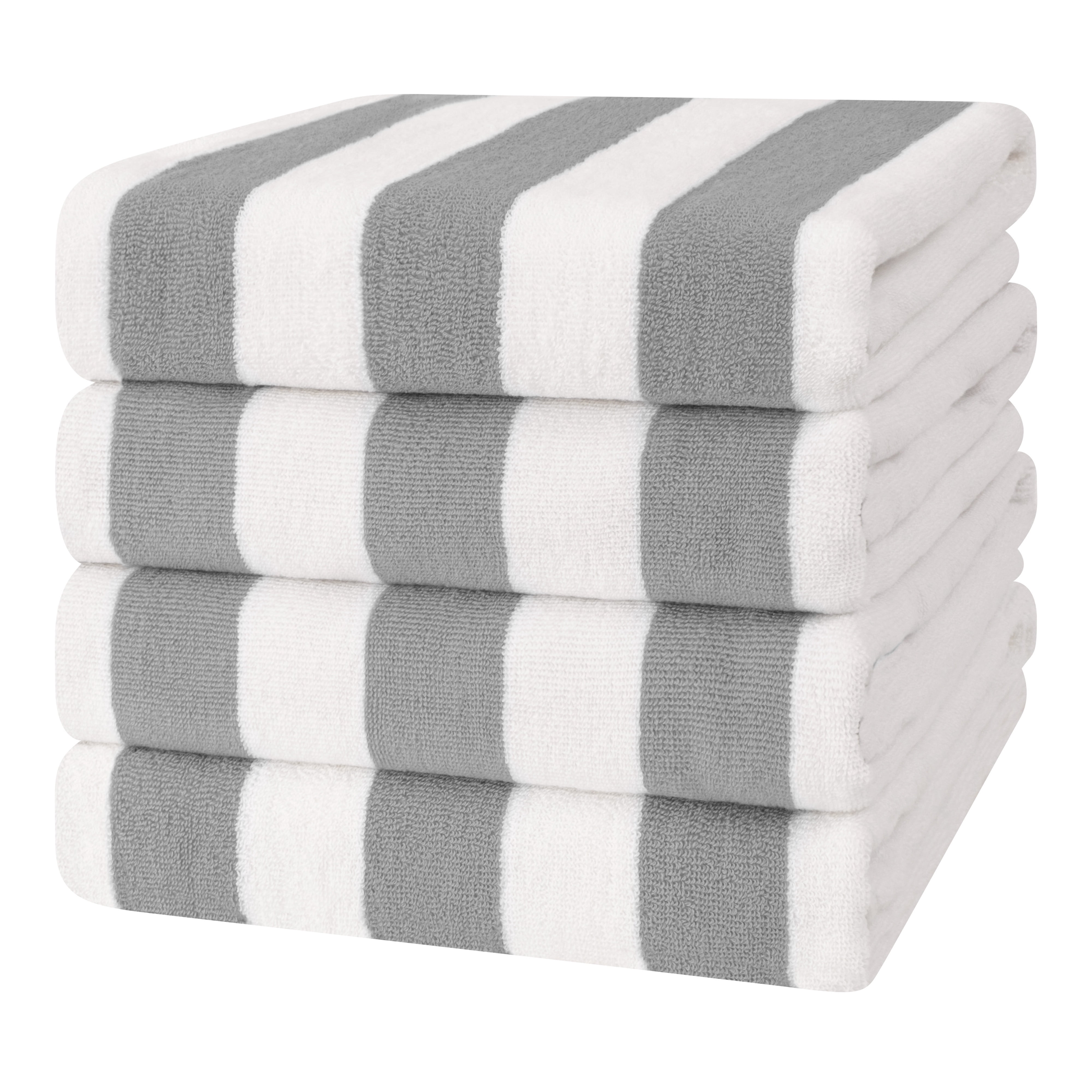 Cotton Paradise, Cabana Stripe Beach Towels 4 Packed, 100 % Cotton Extra Large Pool Towels, Oversized Swim Towels, Soft Absorbent Quick Dry, Light Gray