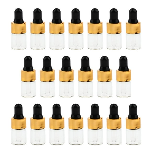 20 botellas de vidrio vacías con gotero para aceites esenciales, transparentes. 2ML