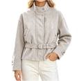 thumbnail image 4 of Iyufng Womens Stand Collar Tweed Jackets Long Sleeve Casual Short Coat with Belted Waist, 4 of 8