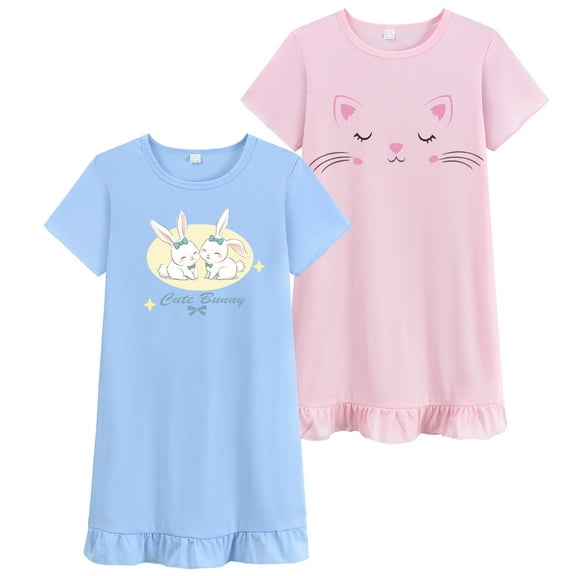 Little Hand Children Girls Nightgowns Sleepshirts Rabbits Toddler Sleepdress Soft 8-9years Blue 2Pcs