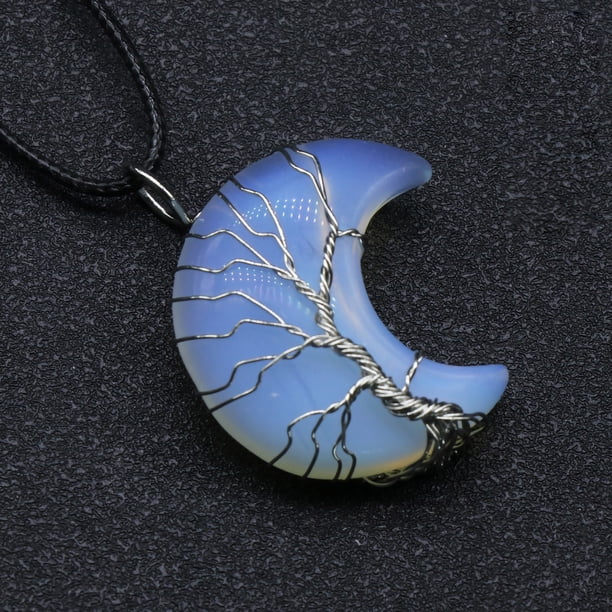 Colgante envuelto en luna de piedra de aventurina verde amatista Collar de cordón de cuero de ópalo de cristal rosa blanco Wmkox8yii fajkfhkj163