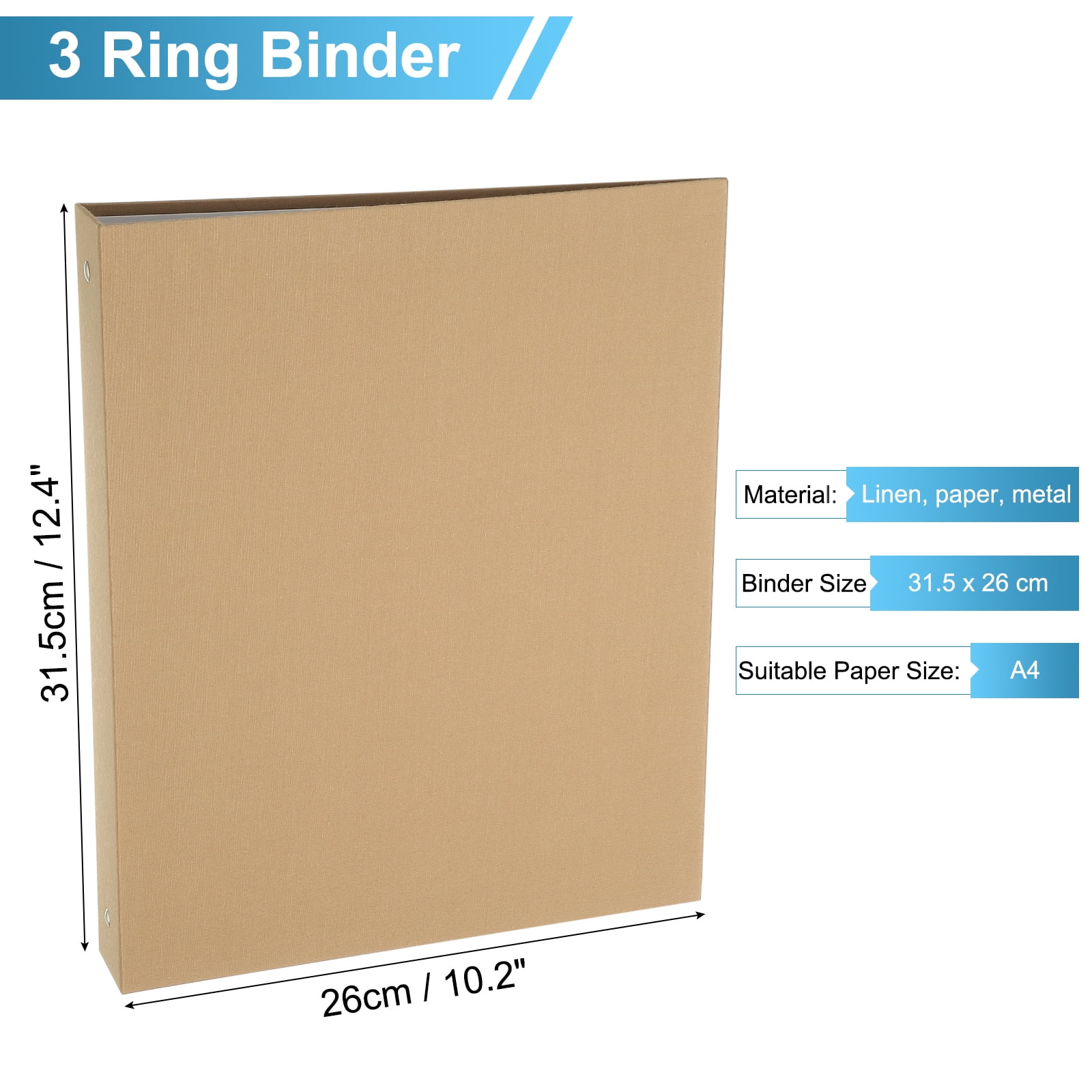 Uxcell 3 Ring Binder, A4 Size Flexible Round Binder Big Capacity Linen Planner Binder for Business Home Classroom, Ginger Yellow