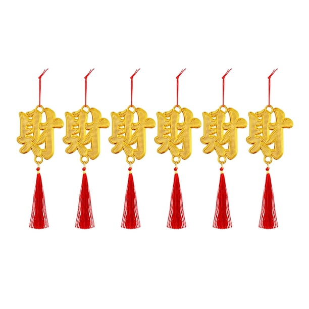 Adornos colgantes de Año Nuevo chino, amuletos de la suerte para interiores y exteriores. Cai personaje 6 piezas