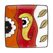 Stoneware Artisan Hand Painted Reactive Glaze 16pc Dinner Set Square, Impressionism Garden
