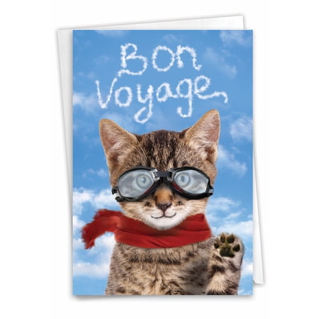 1 Funny Bon Voyage Card with Envelope - Goodbye Cat Bon Voyage C6856BVG