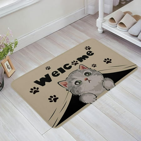

Animals Durable Doormat Entrance Front Door Rug Shoes Mat Sponge Carpet Indoor Non Slip Floor rDoor Mats - Cute Cat Kitten with Black Pet Paws 24x16 Inch