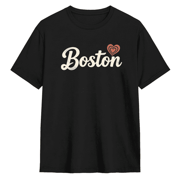 Boston City Heart Slogan Quote Retro Graphic Tee for Men and Women, Family Gift Road Trip Cotton Short Sleeves T-Shirt