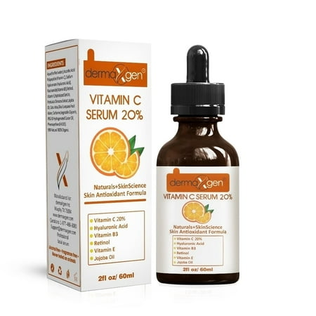 Dermaxgen Vitamin C 20% Anti Aging Serum Hyaluronic Acid Vitamin A and Vitamin E Brightning Dark spots Even Skin tone Fine Line Wrinkles Facial Serum - 2 FL OZ