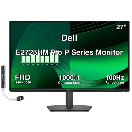 Dell Pro 27" FHD IPS Monitor, 5ms, 300 nits, 100Hz, VESA, Tilt w/DKZ HUB Black (E2725HM)